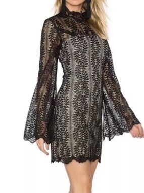 KEEPSAKE the Label Uptown Black Lace Bell Sleeve Mini Dress Medium
